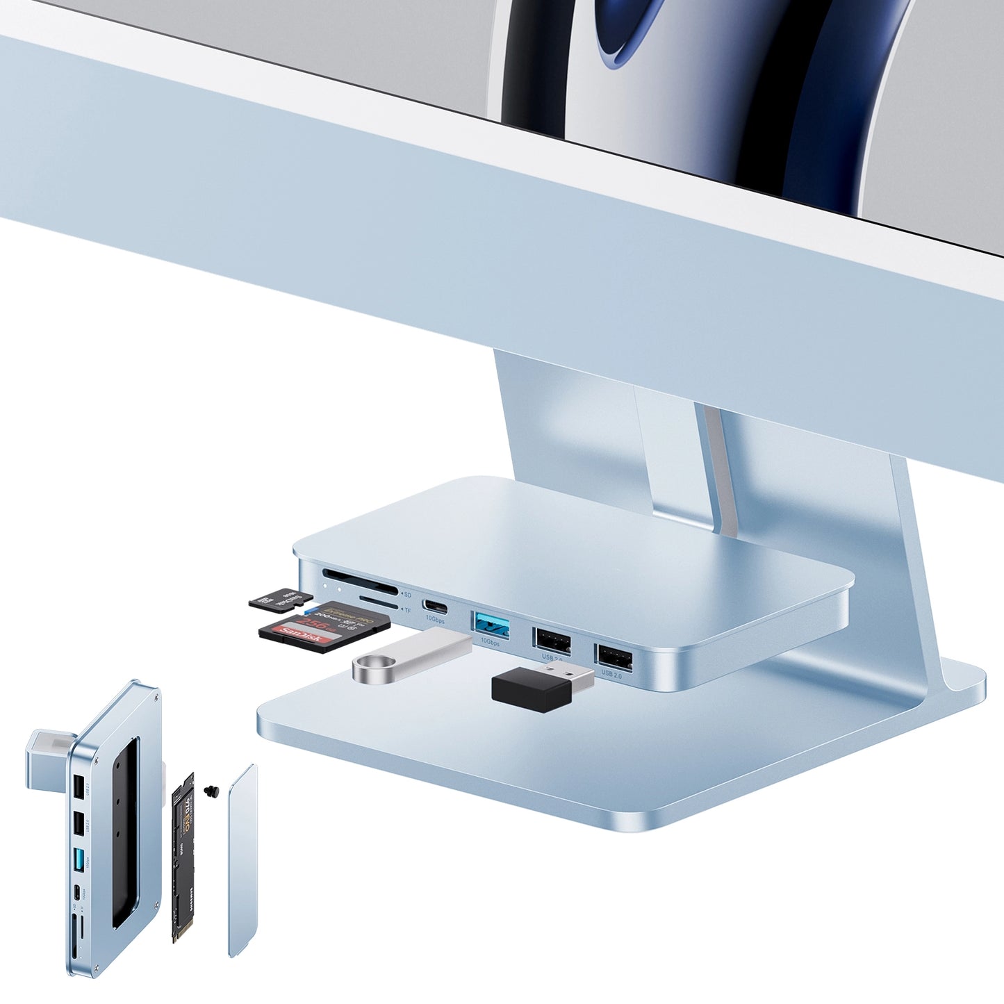 Broway 7-in-1 USB C Hub for iMac 24 inch 2021 M1/2023 M3 and StudioDisplay 27 inch with SSD case