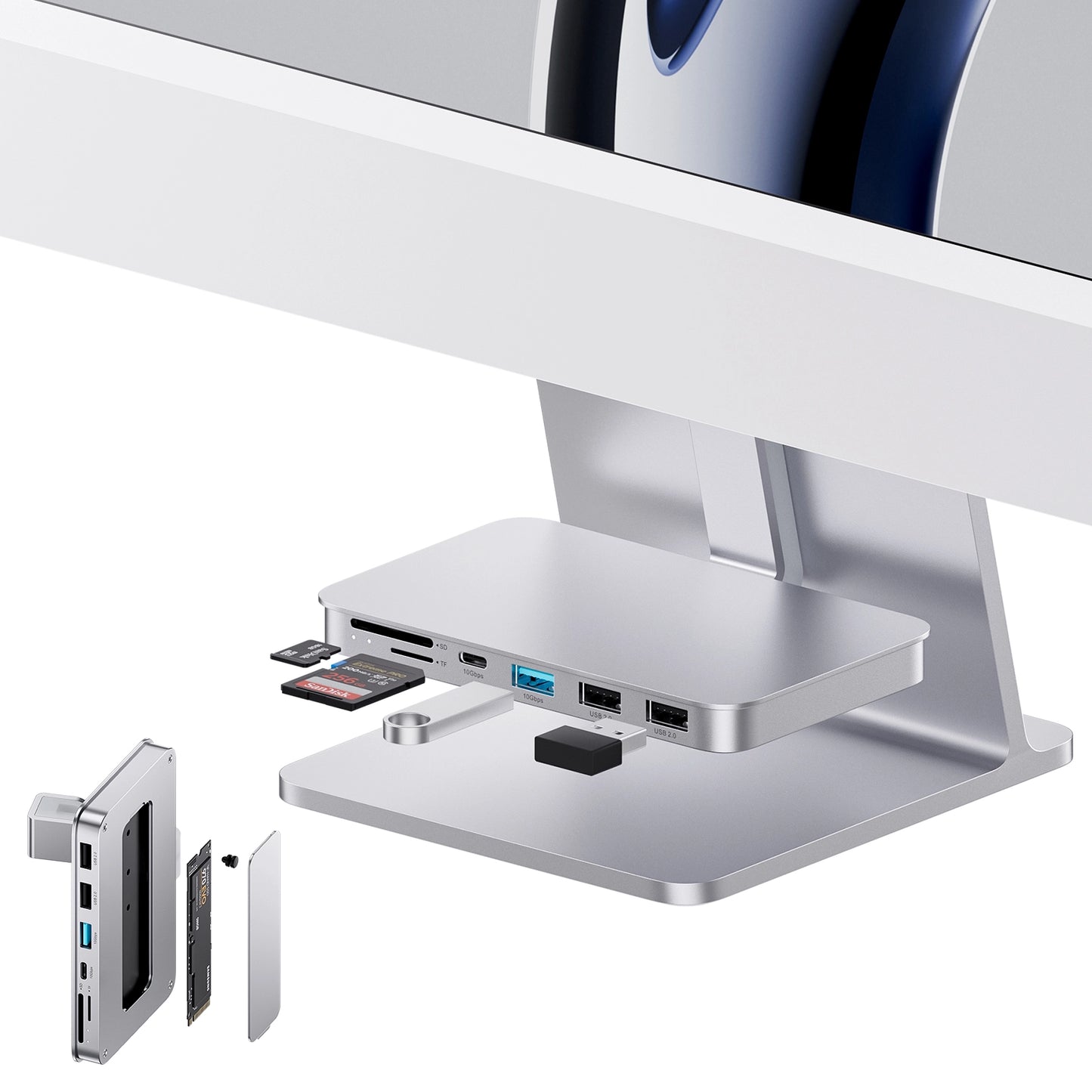 Broway 7-in-1 USB C Hub for iMac 24 inch 2021 M1/2023 M3 and StudioDisplay 27 inch with SSD case