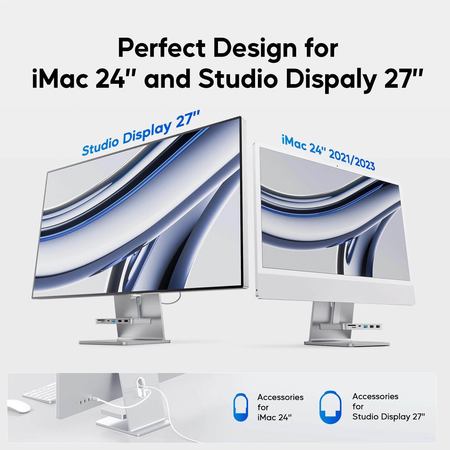 Broway 7-in-1 USB C Hub for iMac 24 inch 2021 M1/2023 M3 and StudioDisplay 27 inch with SSD case