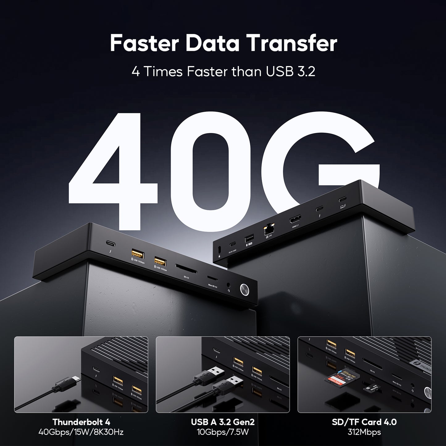 Broway 12-in-1 Thunderbolt 4 PD3.1 Dock with GaN PD 140W adapter