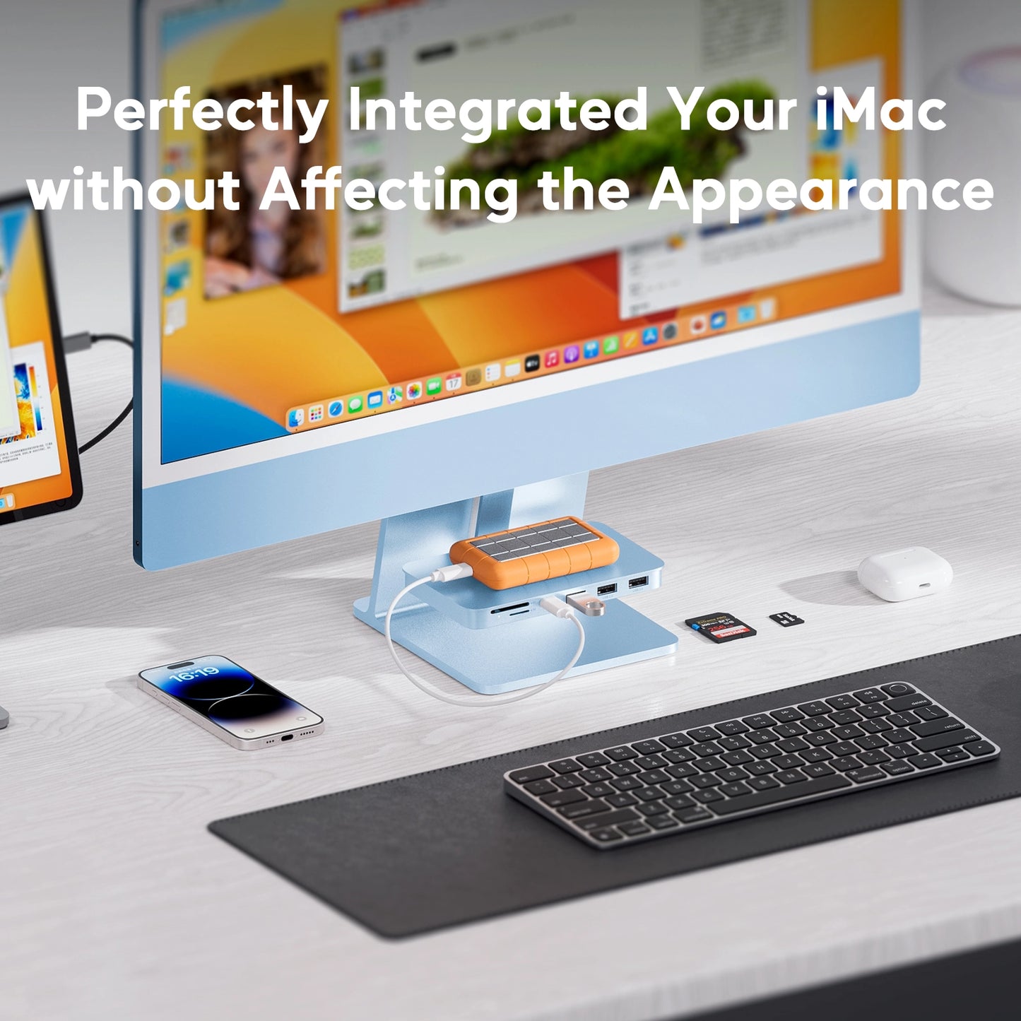 Broway 6-in-1 USB C Hub for iMac 24 inch 2021 M1/2023 M3 and StudioDisplay 27 inch