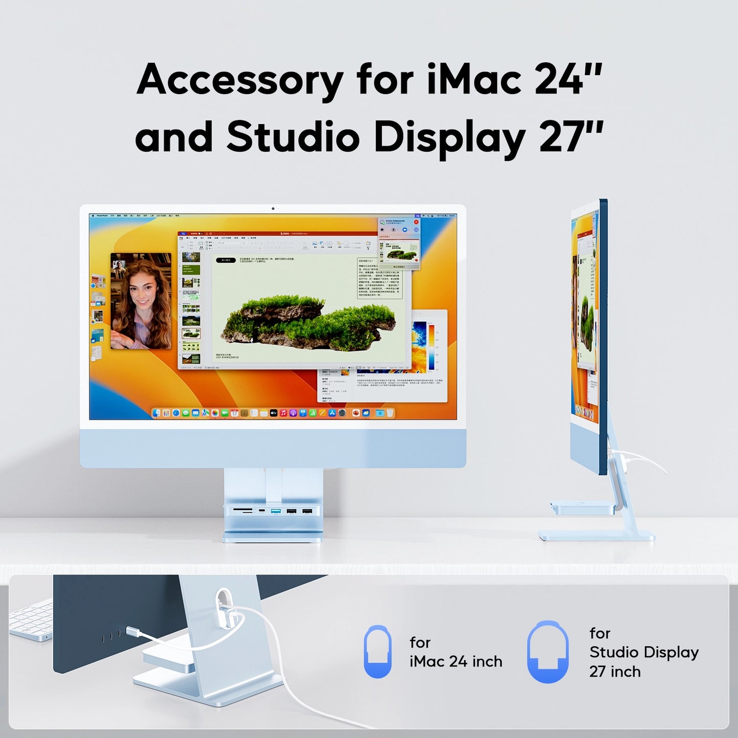 Broway 6-in-1 USB C Hub for iMac 24 inch 2021 M1/2023 M3 and StudioDisplay 27 inch