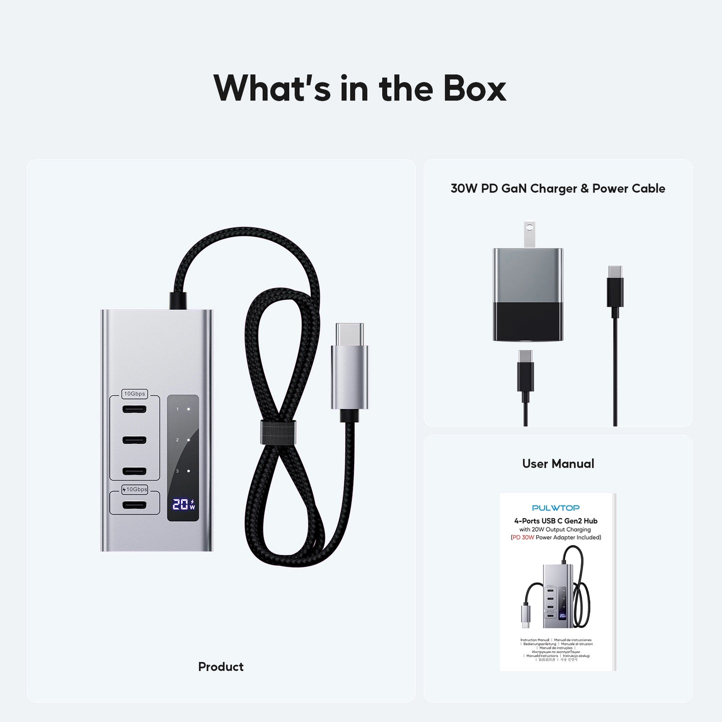 Broway 4-in-1 USB C to USB C Hub Support Data 10Gbps & Charging(Not Support Video), with 30W PD-in Power