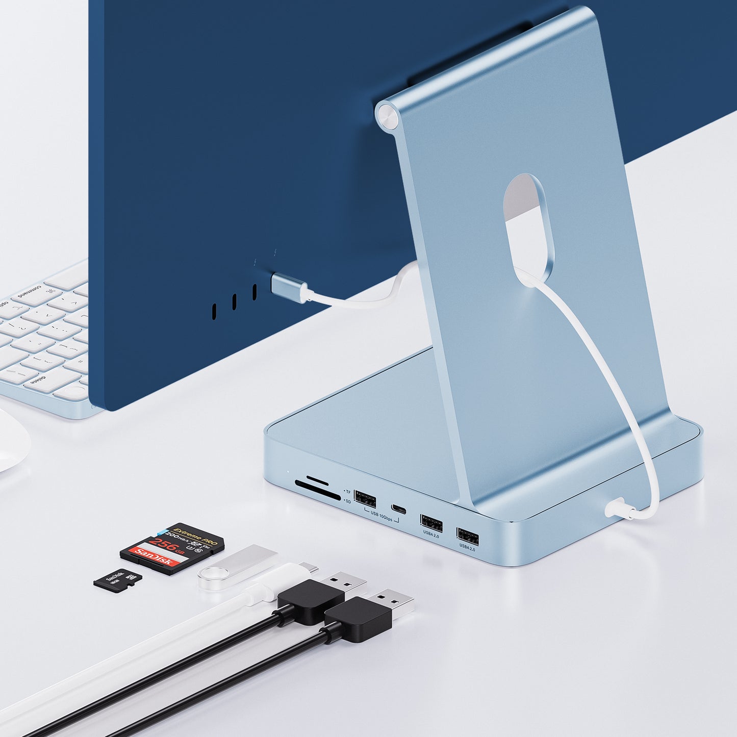 Broway 7 in 1 USB Hub Adapter iMac Accessories with USB C/A SD/TF-Blue