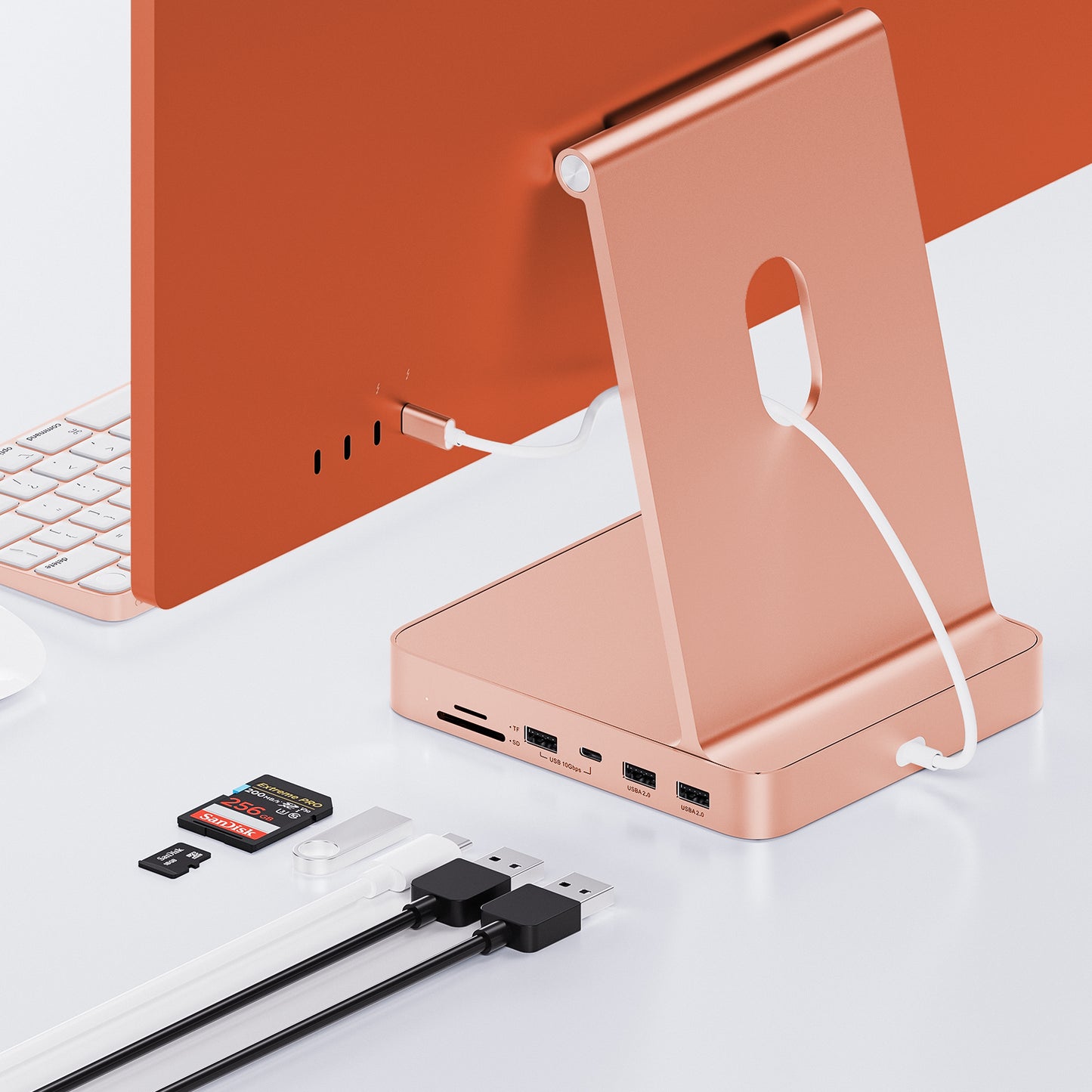 Broway 7 in 1 USB Hub Adapter iMac Accessories with USB C/A SD/TF-Orange