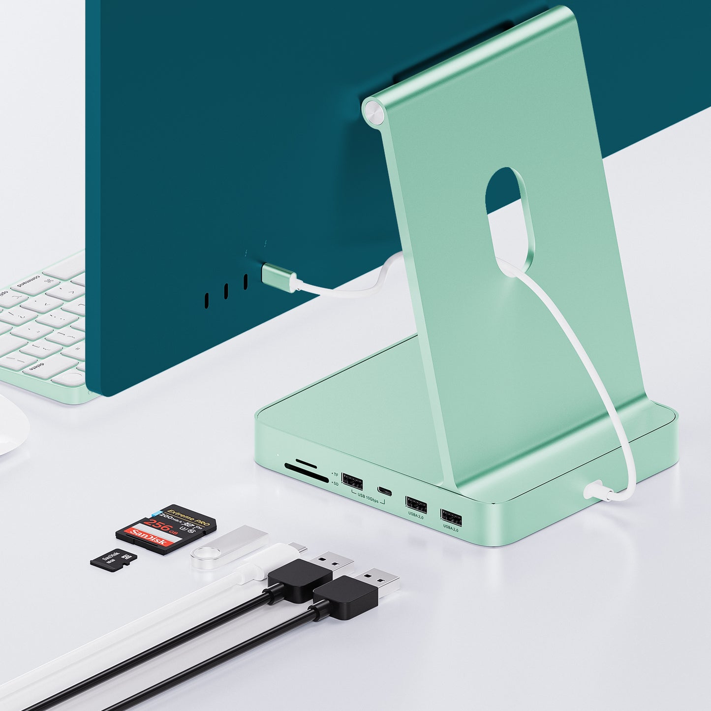 Broway 7 in 1 USB Hub Adapter iMac Accessories with USB C/A SD/TF-Green