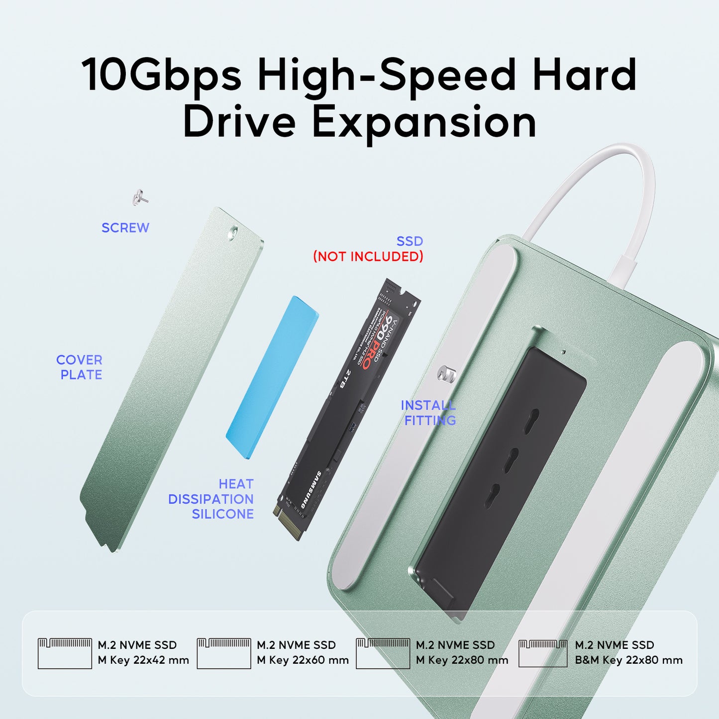 Broway 7 in 1 USB Hub Adapter iMac Accessories with USB C/A SD/TF-Green