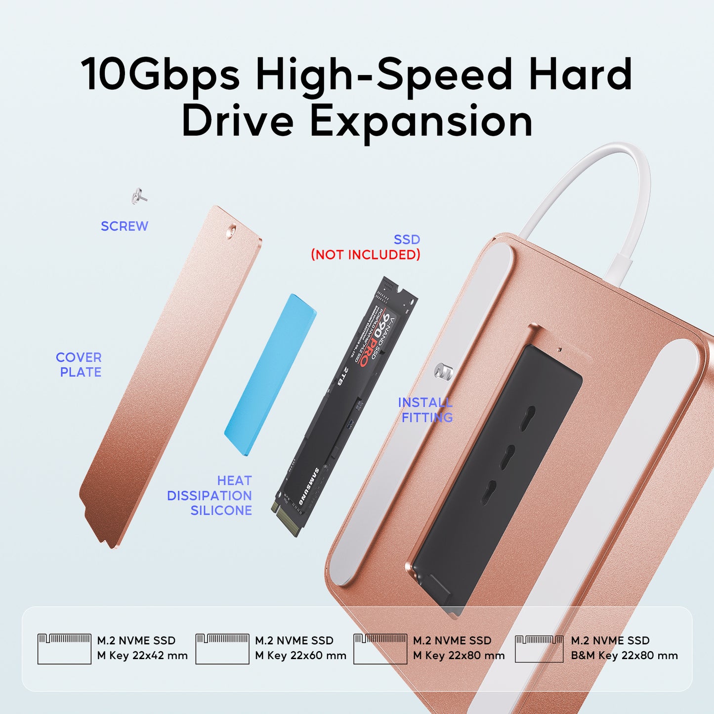 Broway 7 in 1 USB Hub Adapter iMac Accessories with USB C/A SD/TF-Orange