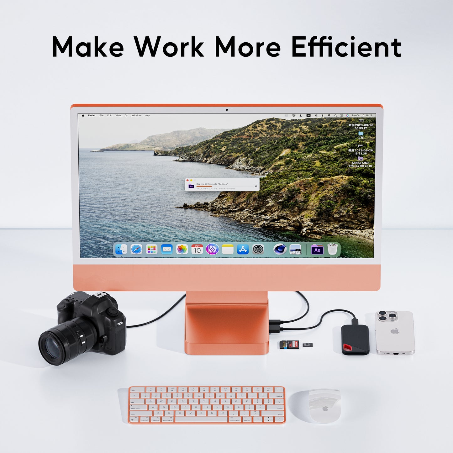 Broway 7 in 1 USB Hub Adapter iMac Accessories with USB C/A SD/TF-Orange