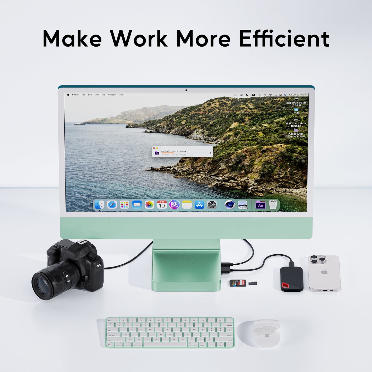Broway 7 in 1 USB Hub Adapter iMac Accessories with USB C/A SD/TF-Green