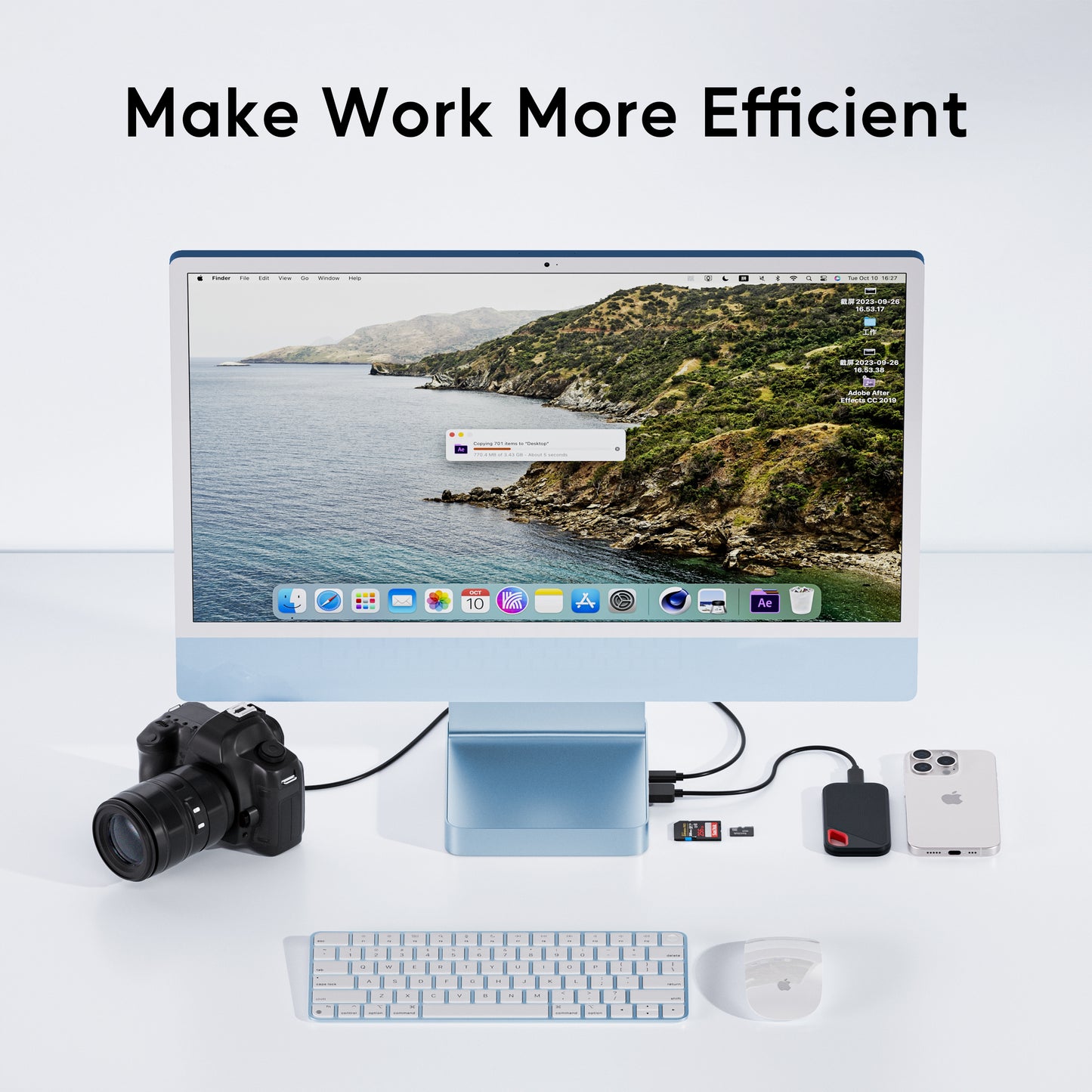 Broway 7 in 1 USB Hub Adapter iMac Accessories with USB C/A SD/TF-Blue