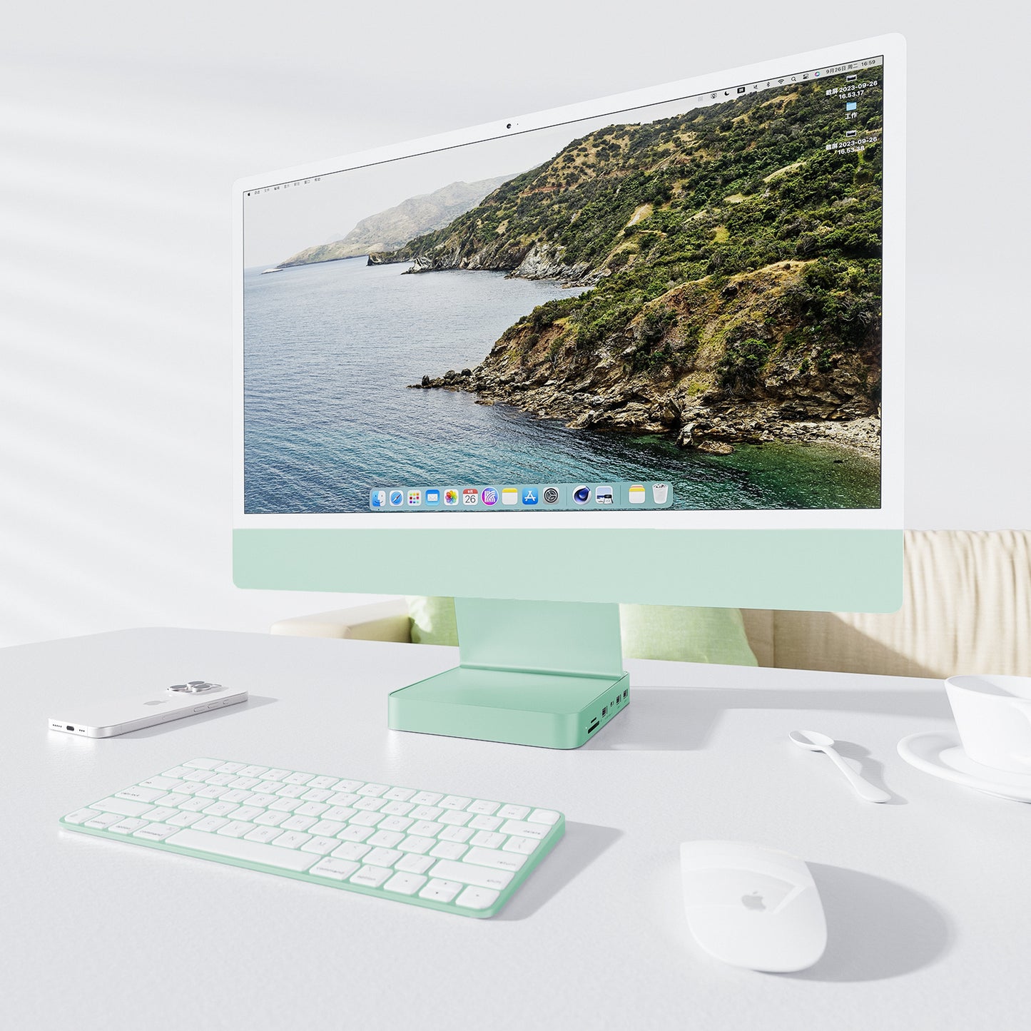 Broway 7 in 1 USB Hub Adapter iMac Accessories with USB C/A SD/TF-Green