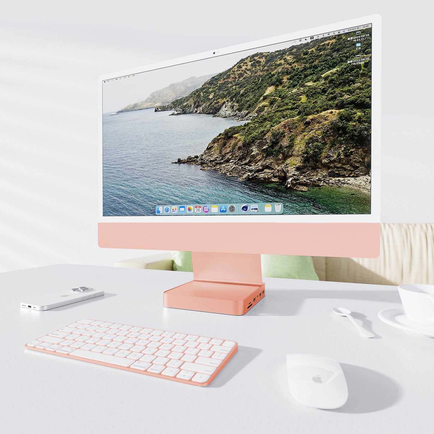 Broway 7 in 1 USB Hub Adapter iMac Accessories with USB C/A SD/TF-Orange