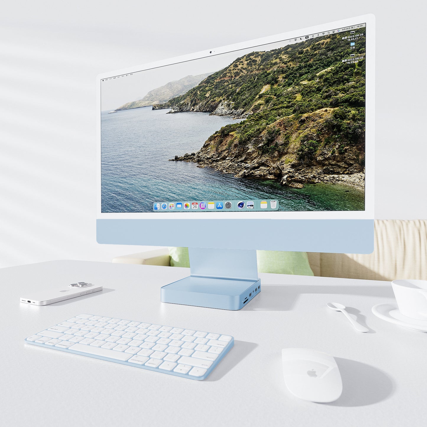 Broway 7 in 1 USB Hub Adapter iMac Accessories with USB C/A SD/TF-Blue