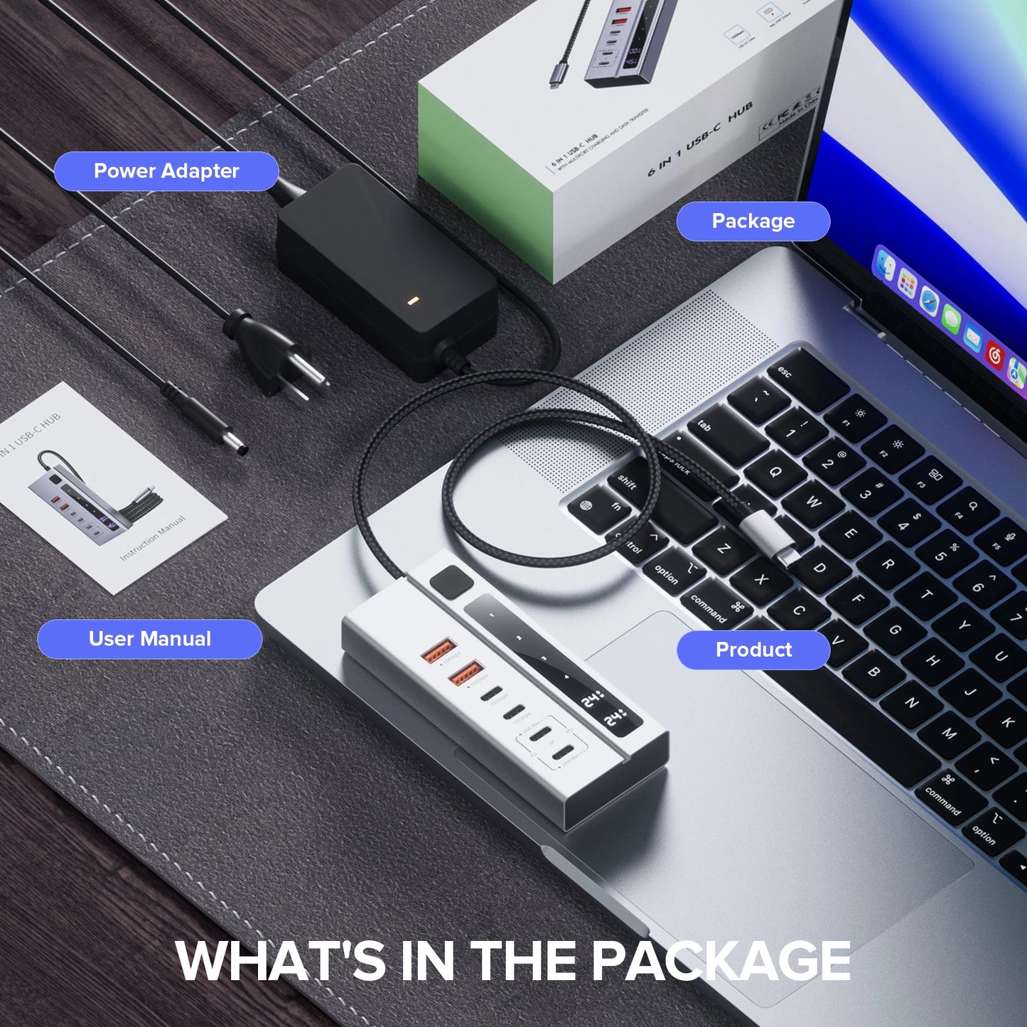 Broway 6-in-1 Powered USB C Hub with GaN PD 72W adapter