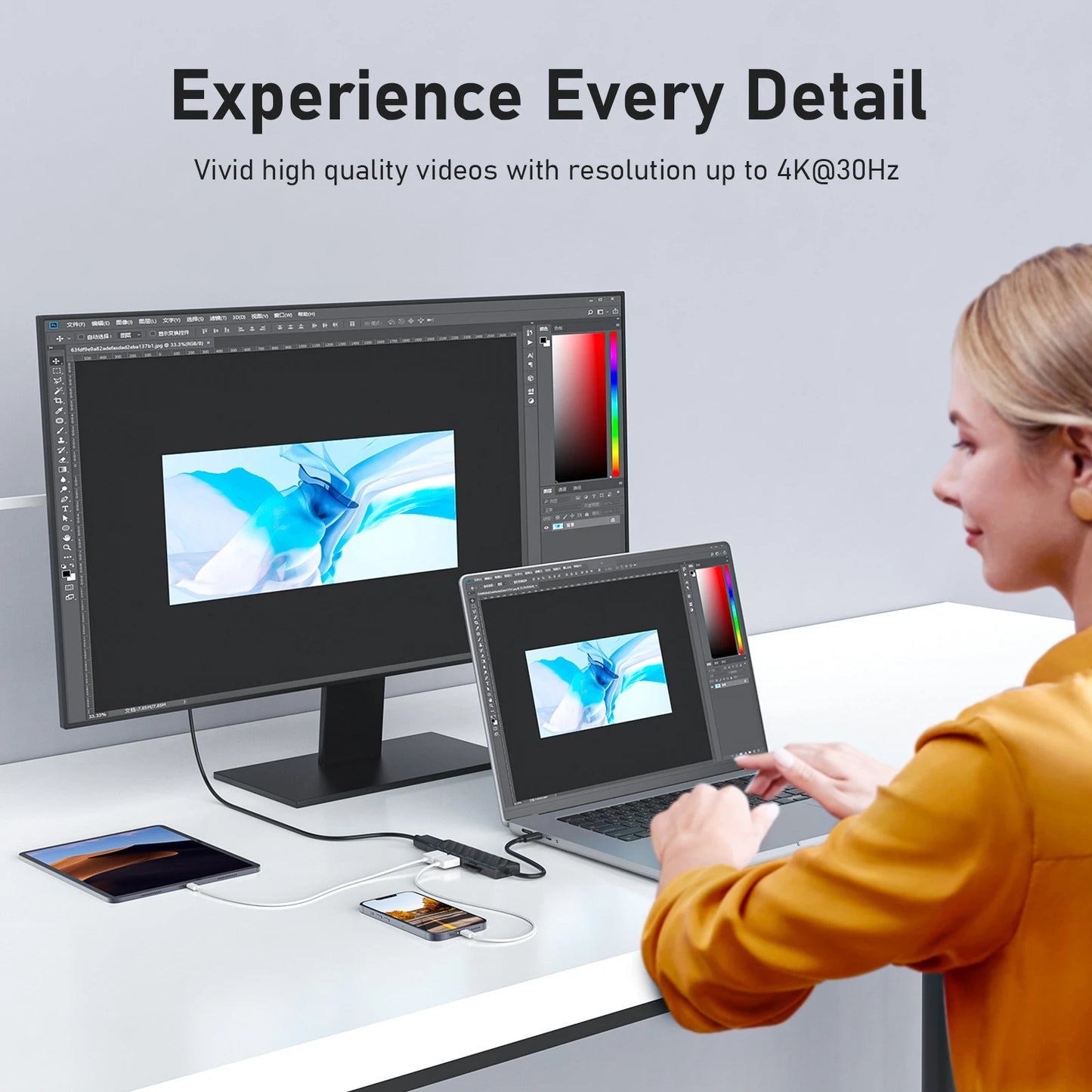 Broway 5 in 1 USB C HUB,USB C Hub Multiport Adapter to HDMI 4K 30Hz, USB 3.0, TF/SD Card Reader