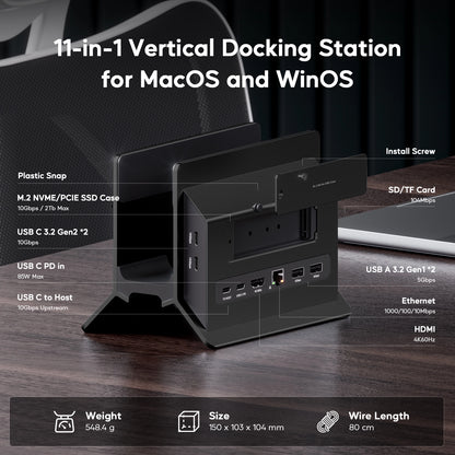 Broway 11 in 1 USB C Docking Station with Vertical Stand