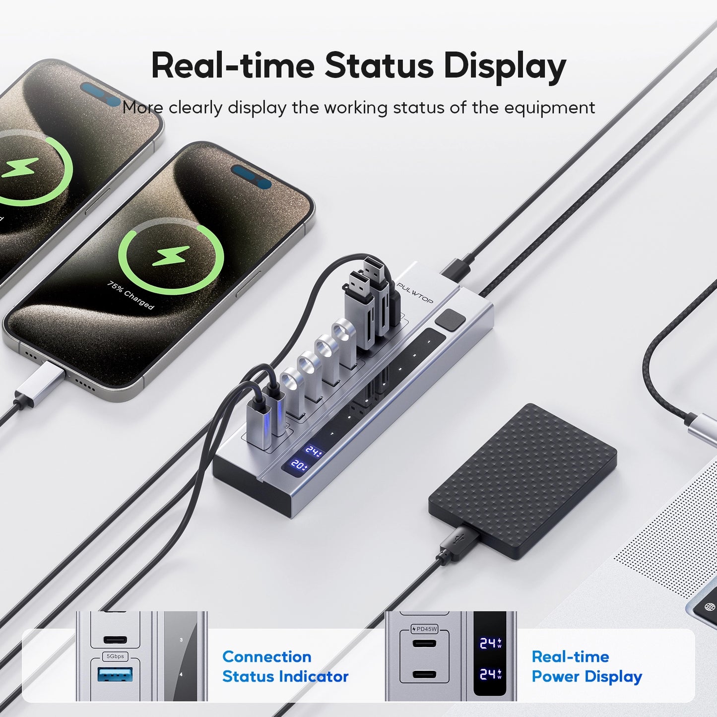 Broway 9-in-1 Powered USB C Hub with 65W PD-in Power