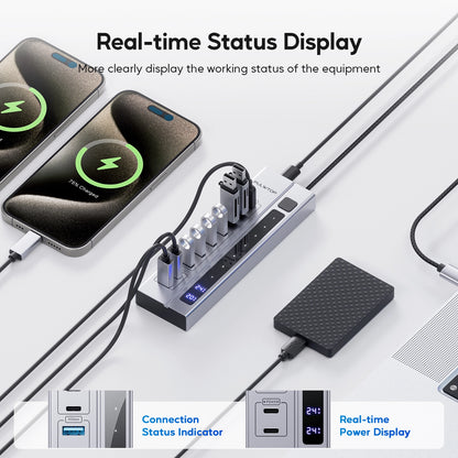 Broway 9-in-1 Powered USB C Hub with 65W PD-in Power