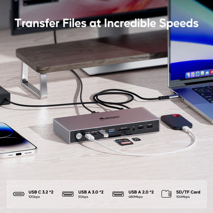 Broway 19-in-1 USB C DisplayLink Docking Station with GaN PD 120W adapter