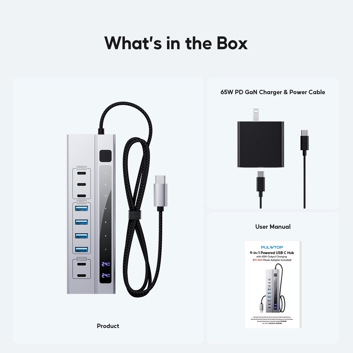 Broway 9-in-1 Powered USB C Hub with 65W PD-in Power
