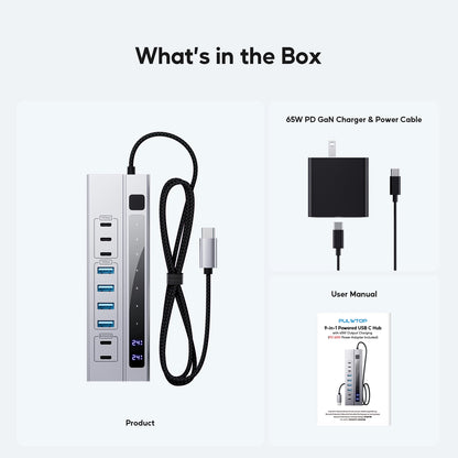 Broway 9-in-1 Powered USB C Hub with 65W PD-in Power