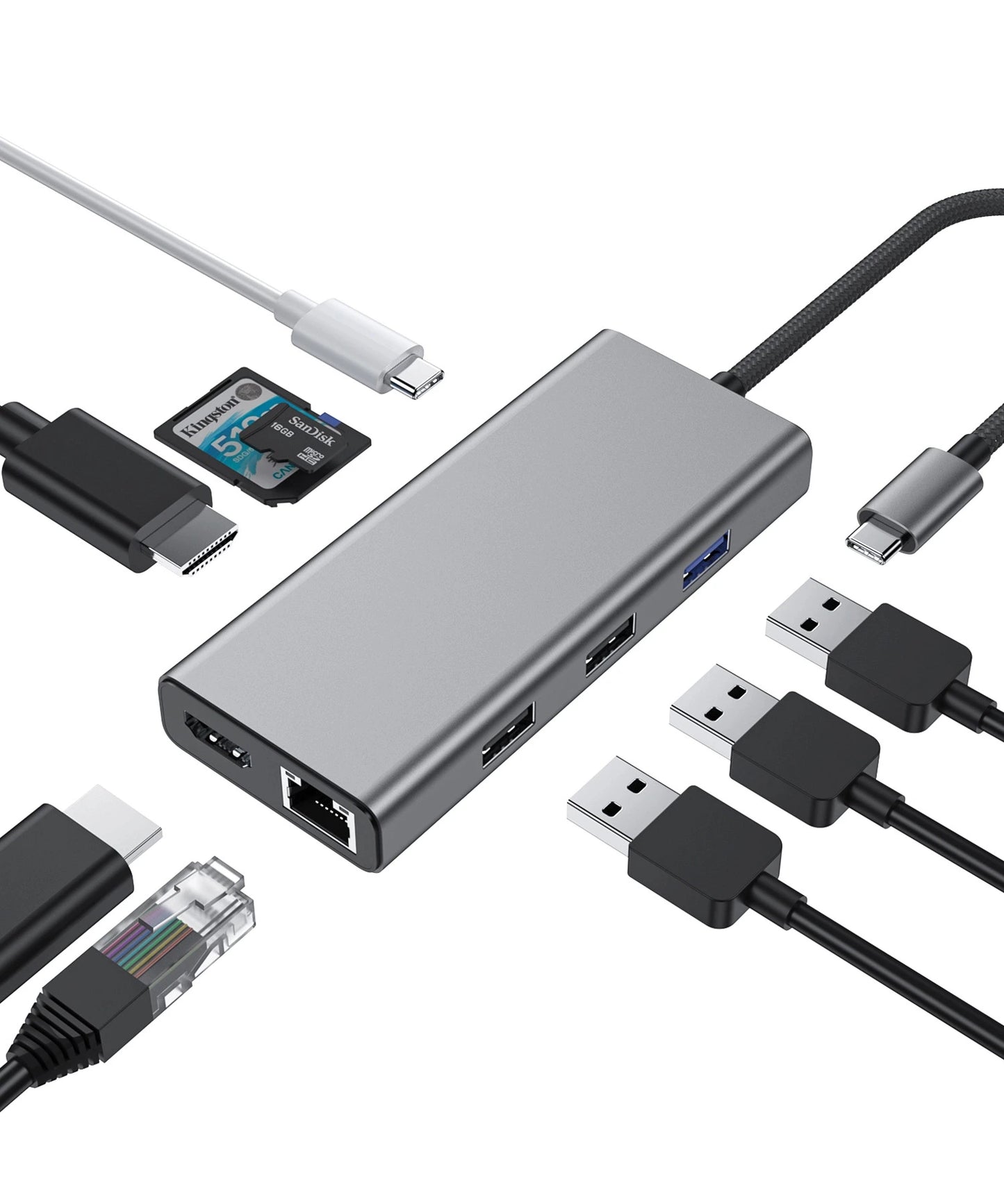 Broway 9 in 1  USB C Hub  to Dual HDMI Adapter,Dual HDMI Monitors USB C Adapter with Dual HDMI, 3 USB 3.0, Ethernet, PD