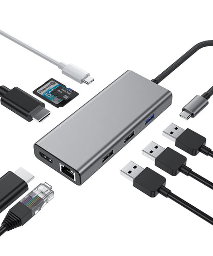 Broway 9 in 1  USB C Hub  to Dual HDMI Adapter,Dual HDMI Monitors USB C Adapter with Dual HDMI, 3 USB 3.0, Ethernet, PD