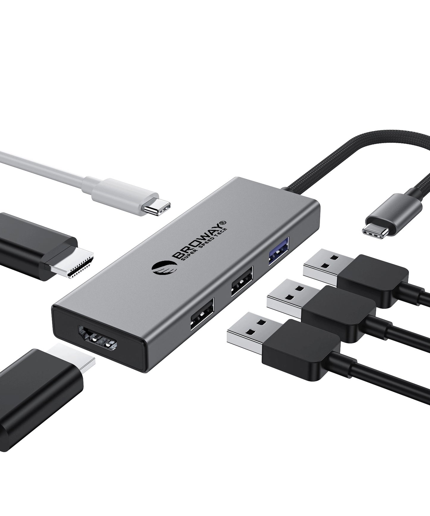 Broway 6 in 1 USB C HUB Multiport Adapter Dock for Laptop MacBook Air iPad Pro XPS