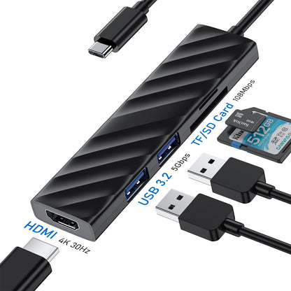 Broway 5 in 1 USB C HUB,USB C Hub Multiport Adapter to HDMI 4K 30Hz, USB 3.0, TF/SD Card Reader