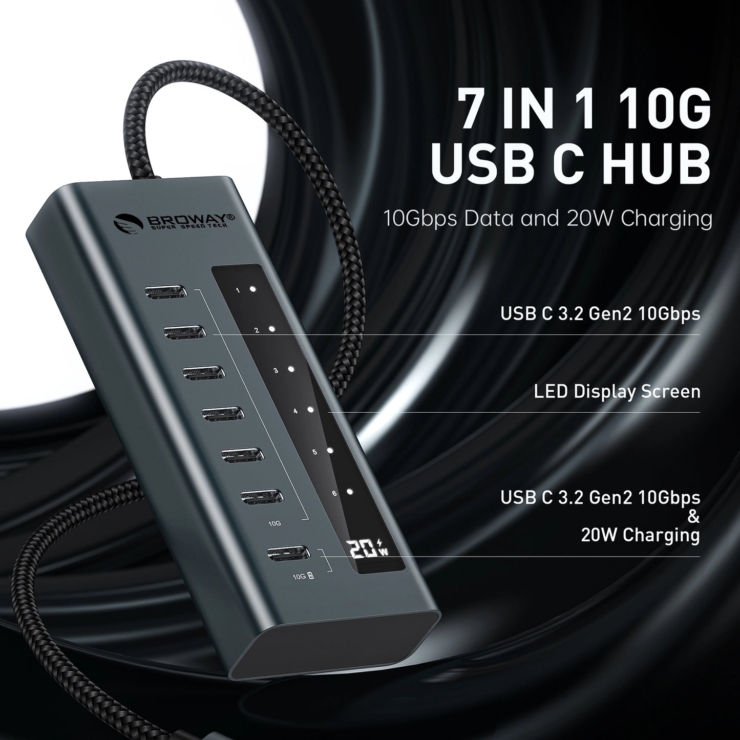 Broway 7-in-1 USB C Hub  with GaN PD 36W adapter