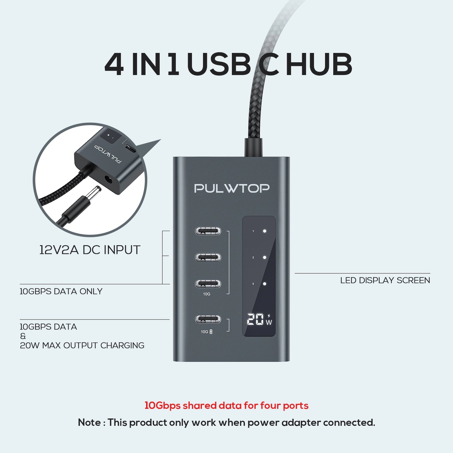 Broway 4-in-1 USB C Hub  with GaN PD 24W adapter