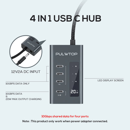 Broway 4-in-1 USB C Hub  with GaN PD 24W adapter