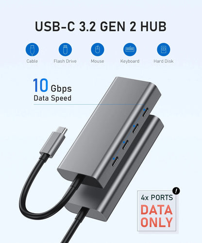 Broway 4 Port USB C Hub 10Gbps for Laptop