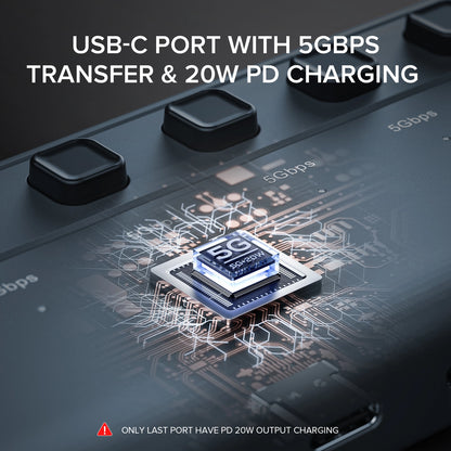 Broway 7-in-1 Powered USB Hub - USB C 3.2 Gen1 HUB with Last Port PD20W Output Charging with GaN PD 36W adapter
