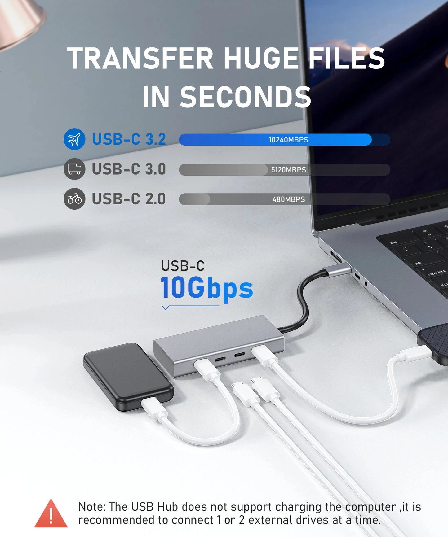 Broway 4 Port USB C Hub 10Gbps for Laptop