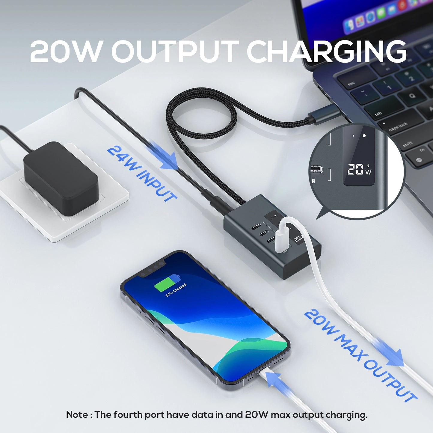 Broway 4-in-1 USB C Hub  with GaN PD 24W adapter