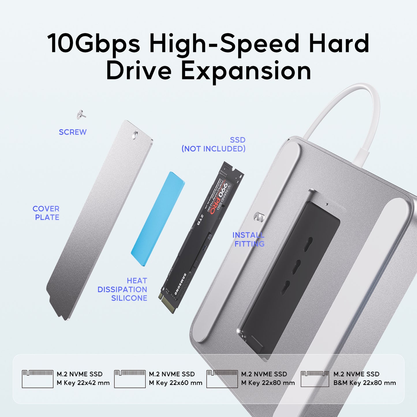 Broway 7 in 1 USB Hub Adapter iMac Accessories with USB C/A SD/TF-Sliver