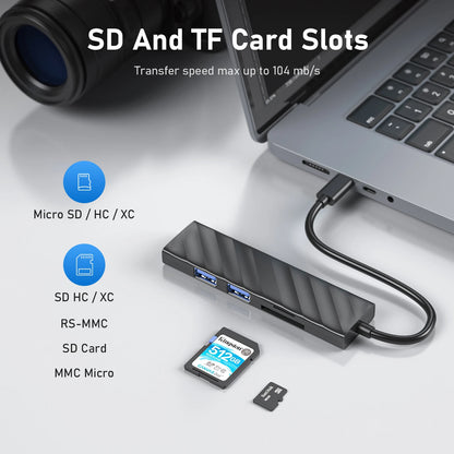 Broway 5 in 1 USB C HUB,USB C Hub Multiport Adapter to HDMI 4K 30Hz, USB 3.0, TF/SD Card Reader