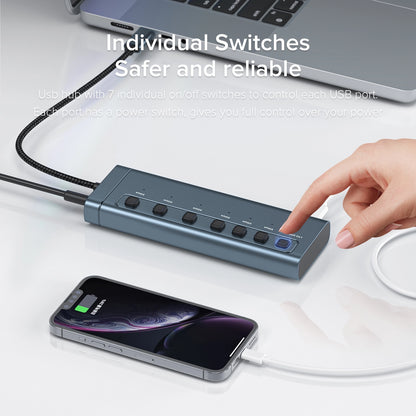 Broway 7-in-1 Powered USB Hub- 3 USB A 3.0 Data Ports and 4 USB C Data PD20W  with GaN PD 36W adapter