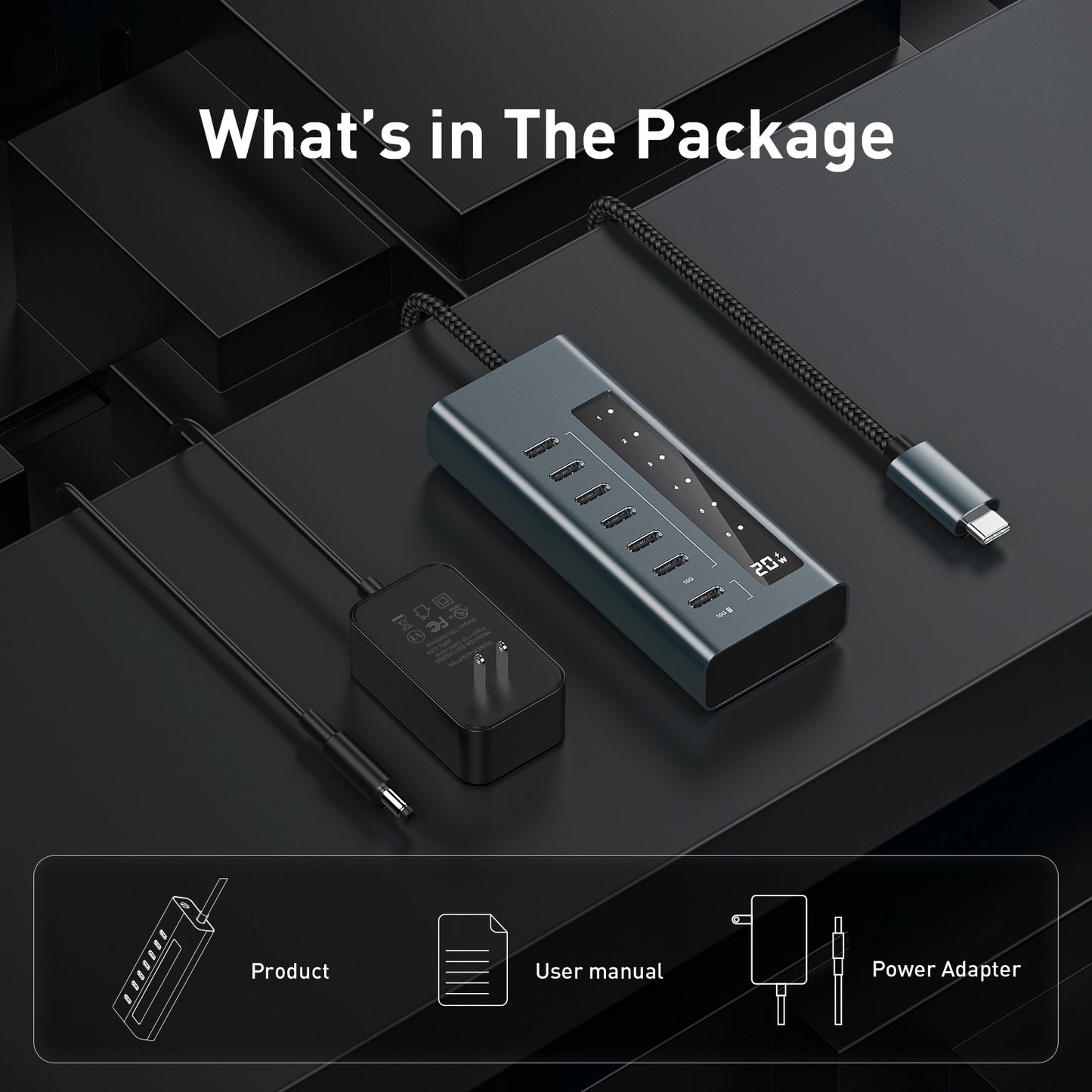 Broway 7-in-1 USB C Hub  with GaN PD 36W adapter