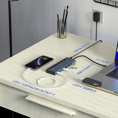 Broway 7-in-1 Powered USB Hub- 3 USB A 3.0 Data Ports and 4 USB C Data PD20W  with GaN PD 36W adapter