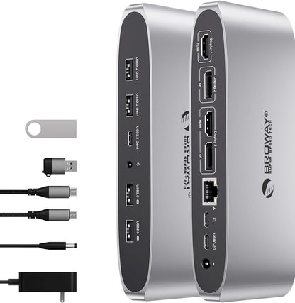 Broway 14-in-1 Displaylink Docking Station  with GaN PD 36W adapter